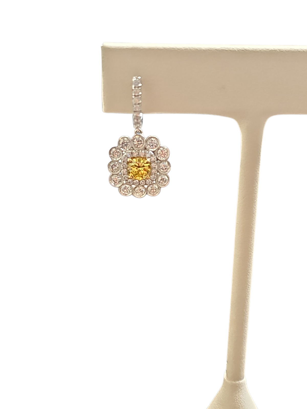 Yellow Diamond Dangling Flower Earrings in 18kt White Gold
