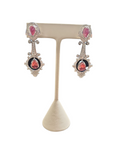 Intricate Pink Tourmaline And Diamond Drop Dangling Earrings in 18kt White Gold