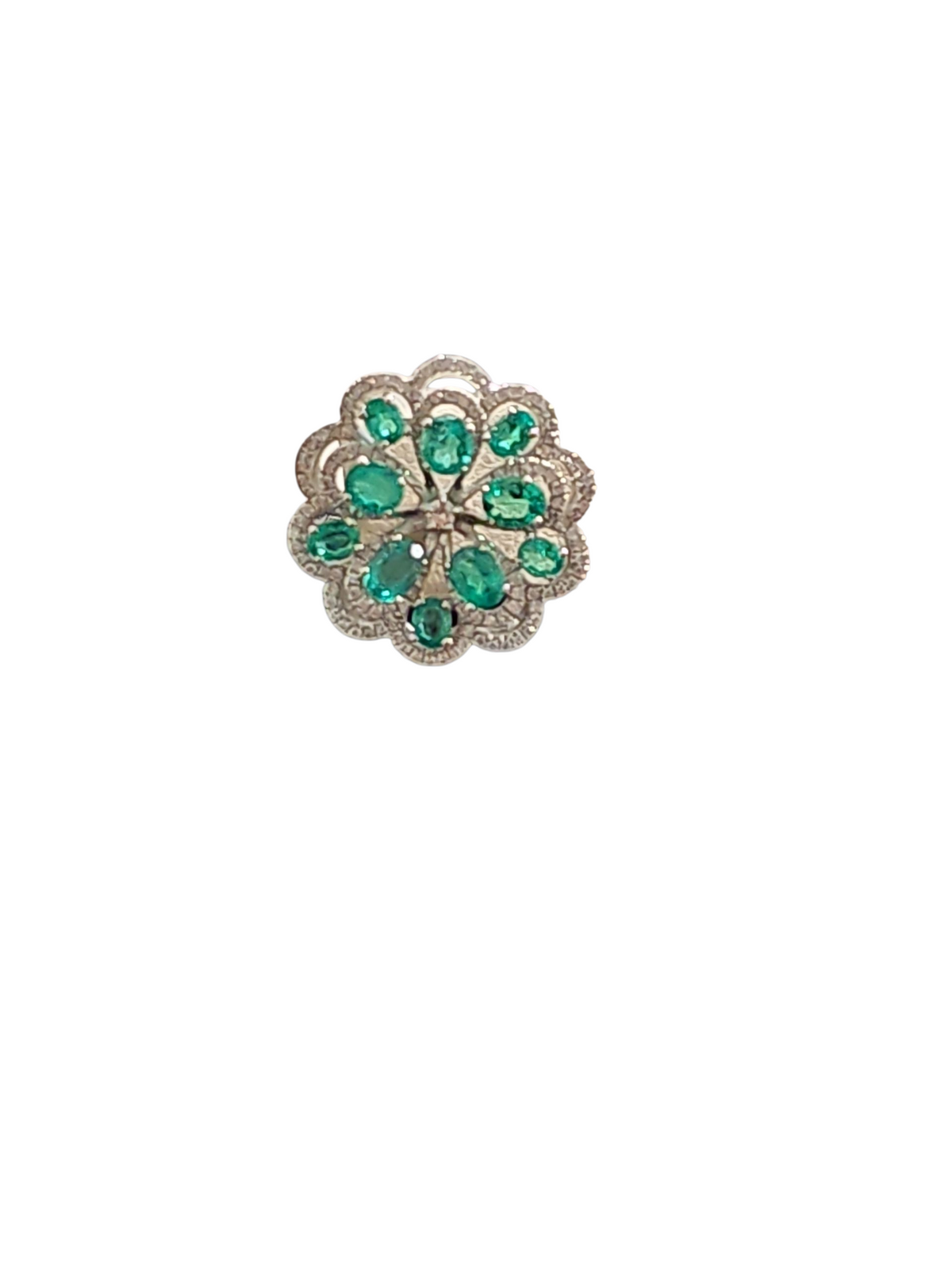 Emerald Flower Earring in 18kt White Gold