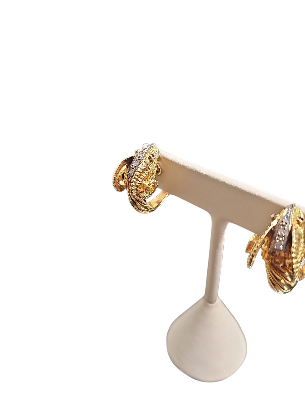 Ram Head Earrings with Diamond and Rubies in 18k Yellow Gold