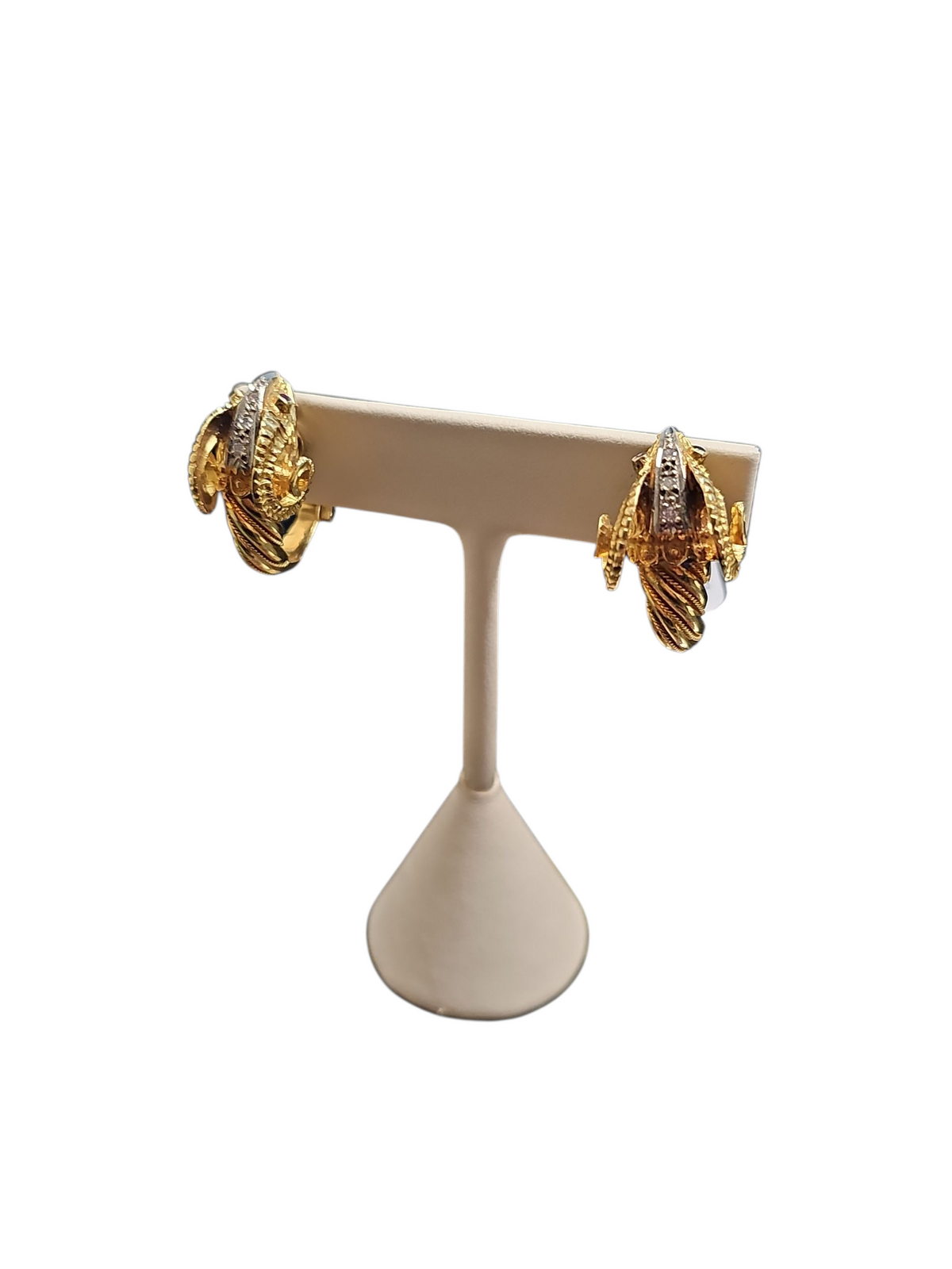 Ram Head Earrings with Diamond and Rubies in 18k Yellow Gold