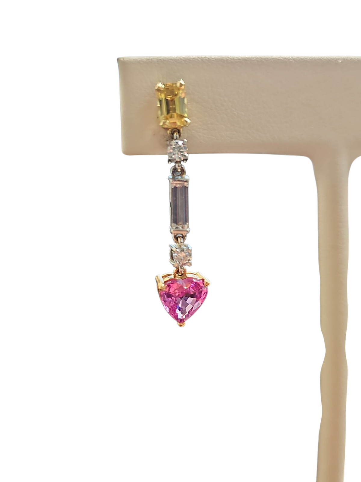 Dangling Baguette Diamond and Sapphire Heart Earrings in 18kt White Gold