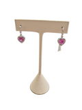 Pink Sapphire Heart and Diamond Dangling Earrings in 18kt White Gold