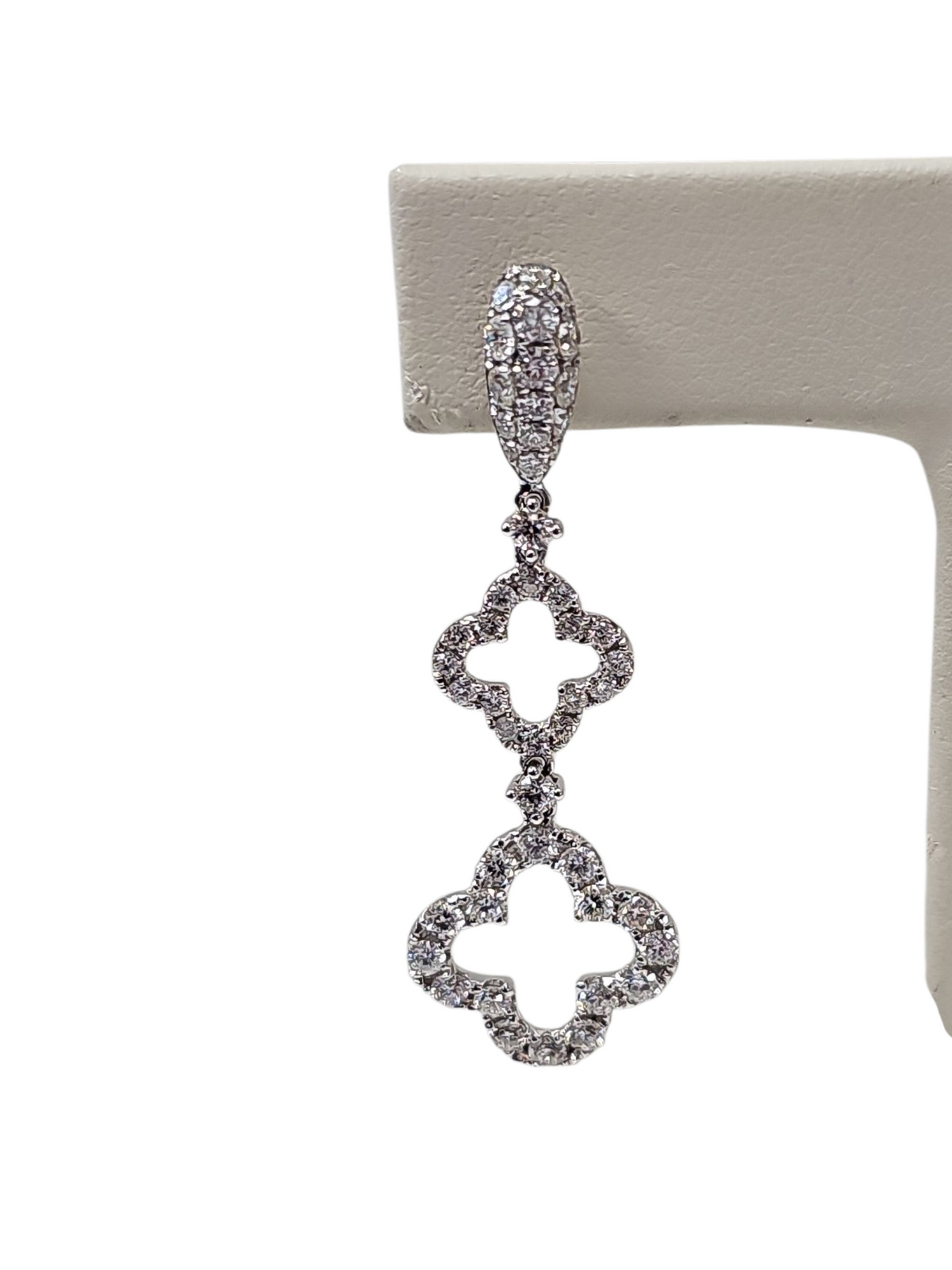 Diamond Clover Dangling Earrings in 18kt White Gold