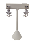 Intricate Chandelier Dangling Diamond and Pearl Earrings in 14kt White Gold
