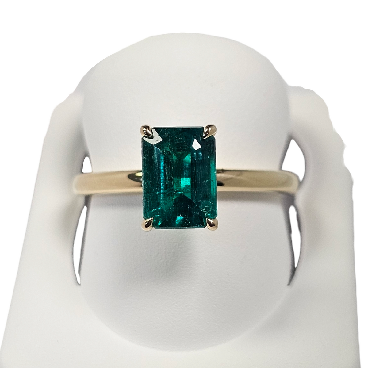 Solitaire Emerald Cut Columbian Emerald Ring in 18Kt Yellow Gold