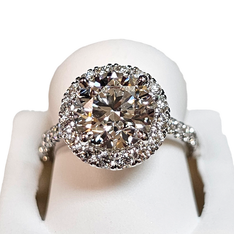 14Kt White Gold Lab Grown 2 Carat Center and Natural Diamond Halo Ring