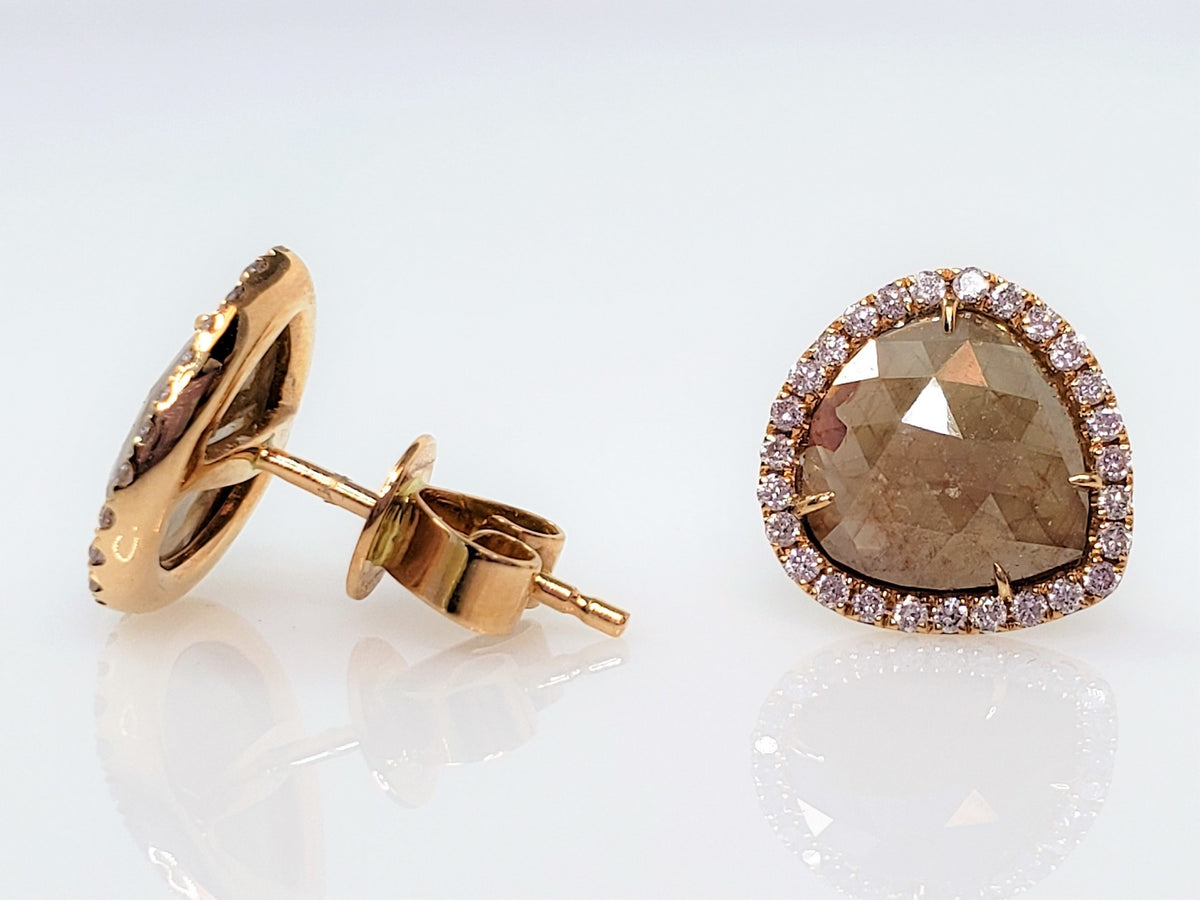 ROSE GOLD INSPIRED HALO ROUGH DIAMOND EARRINGS