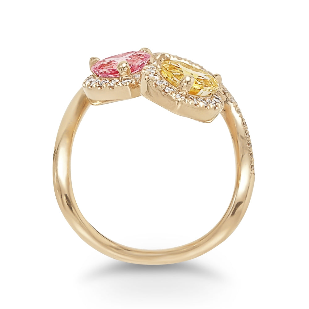 Pink and Yellow Heart-shaped Sapphire Diamond Ring