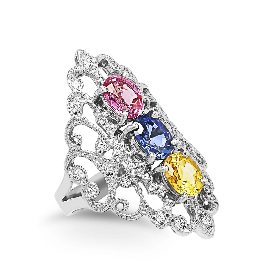 Multicolor Sapphire and Diamond Ring