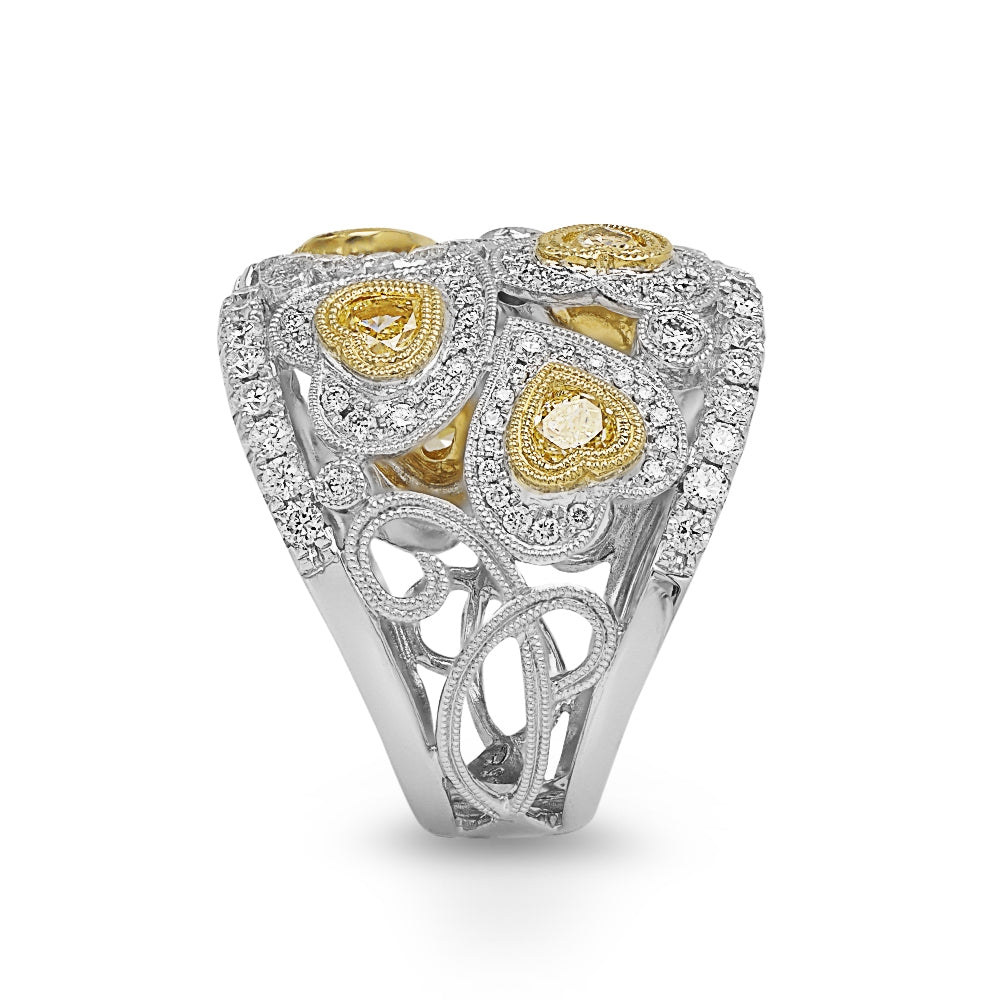 Heart Yellow and White Diamond Ring