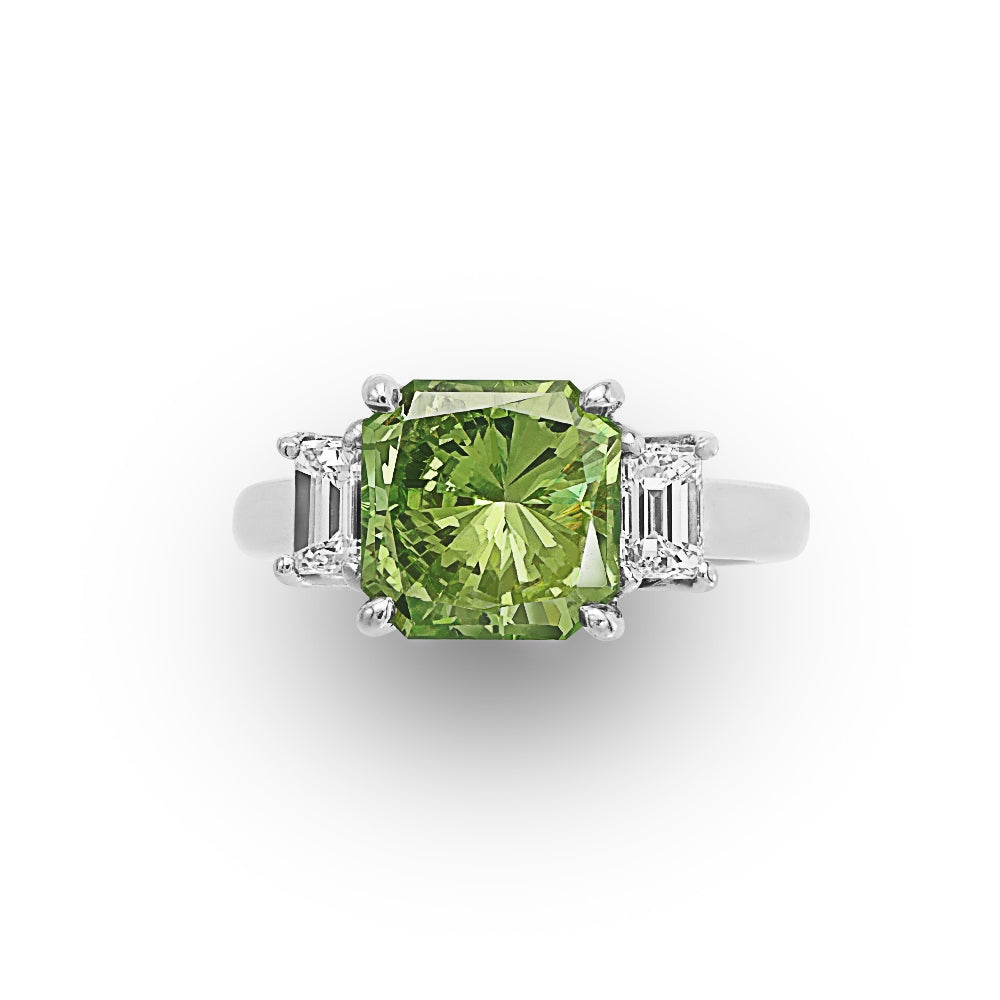 Green Diamond Platinum Ring