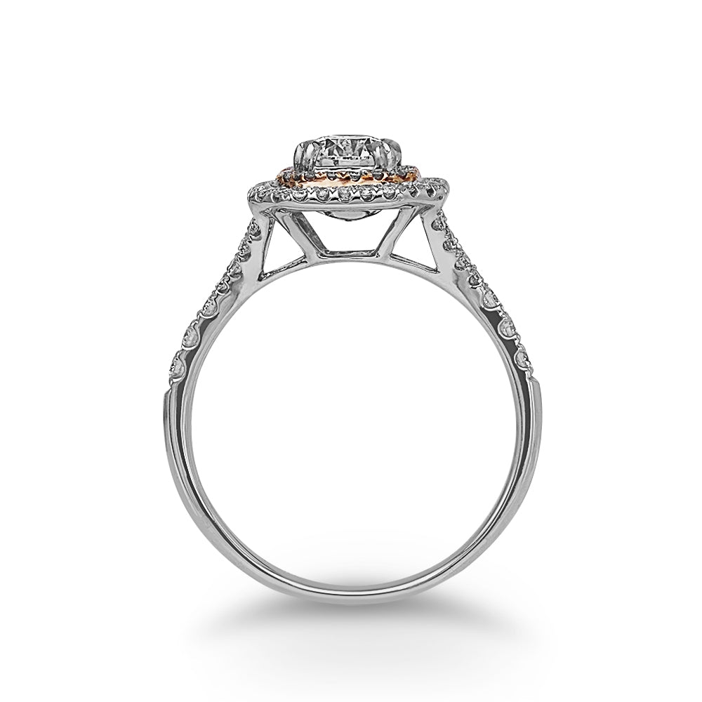 Double Halo Diamond Ring in 18 Karat Two Tone Gold