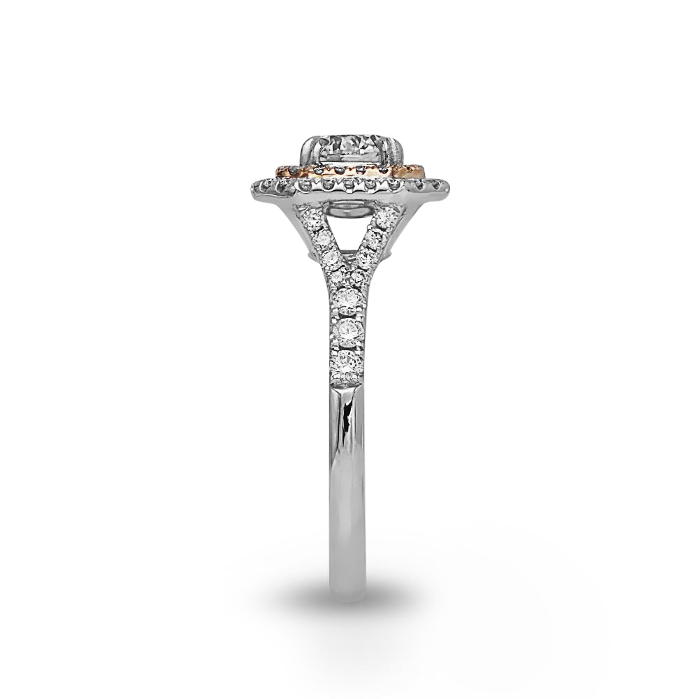 Double Halo Diamond Ring in 18 Karat Two Tone Gold