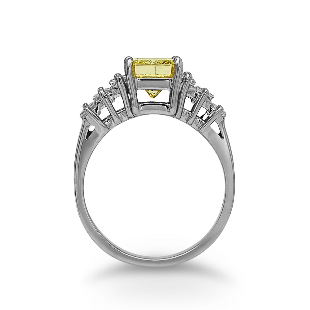 14Kt White Gold Radiant Fancy Yellow Intense Diamond Ring