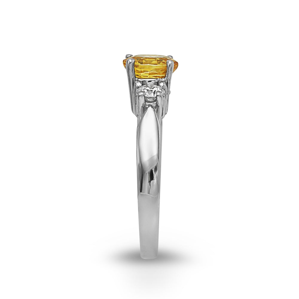14Kt White Gold Yellow Sapphire and Diamond Ladies Ring