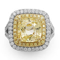 18Kt White Gold Cushion Yellow Sapphire and Diamond Ring
