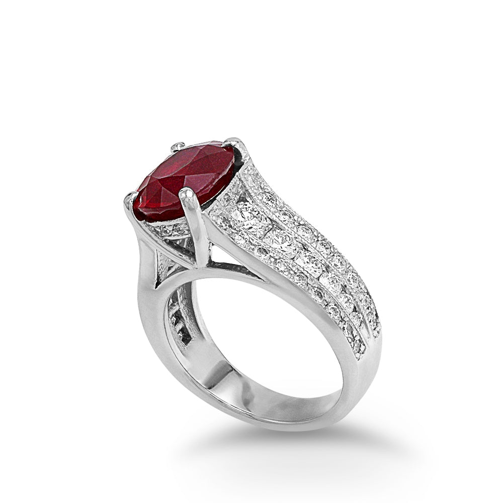 Platinum Oval Ruby and Diamond Ring