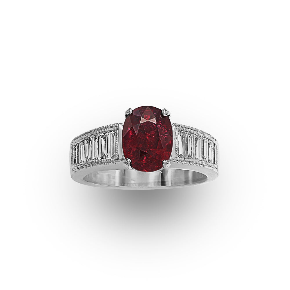 14Kt White Gold Ruby & Baguette Diamond Ring 14Kt White Gold Ruby & Baguette Diamond Ring