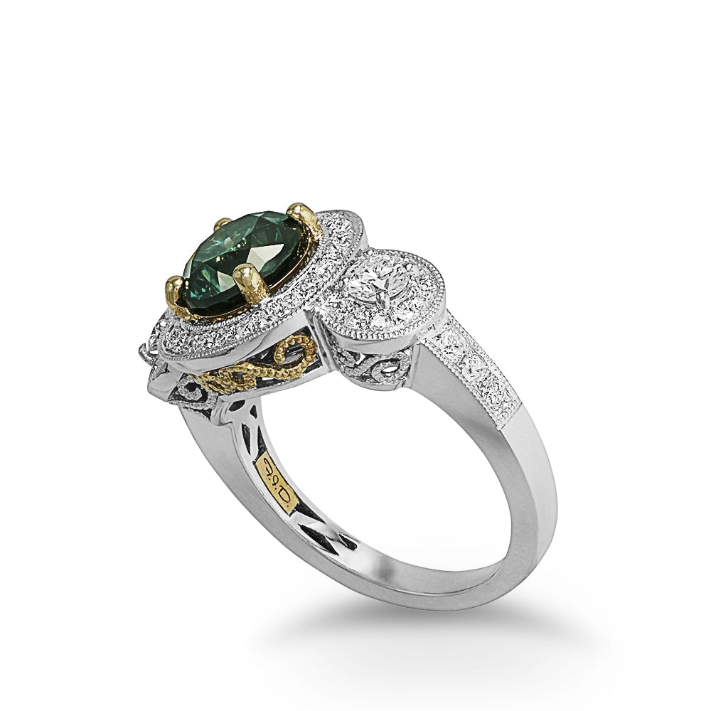 Three-Stone Green Diamond Ring