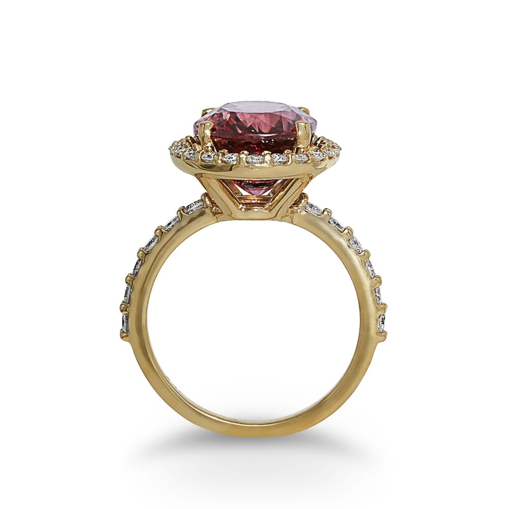 Red Zircon Diamond Ring