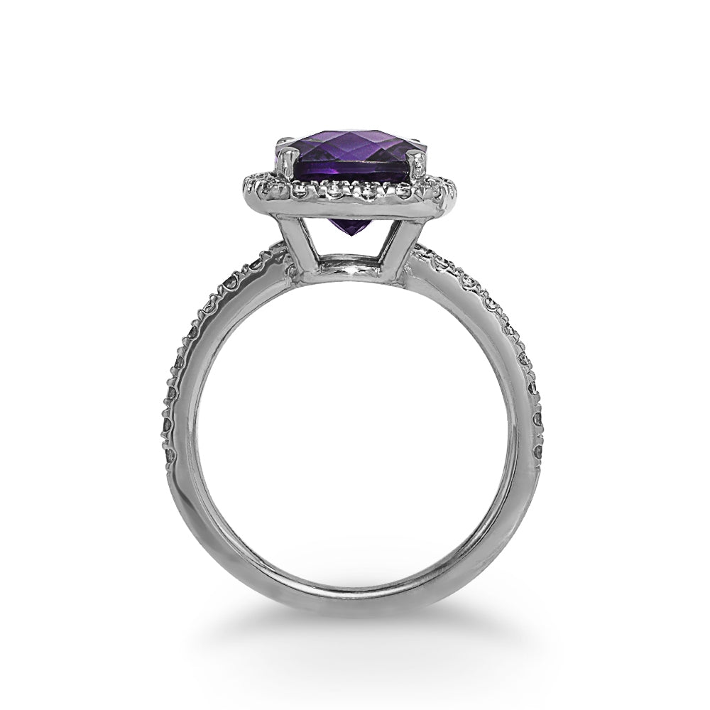 White Gold Amethyst and White Sapphire Ring