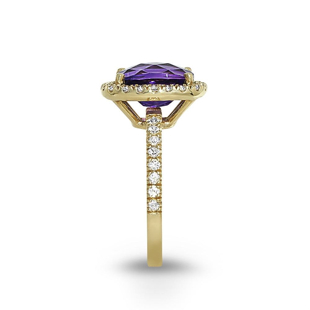 Yellow Gold Amethyst and White Sapphire Ring