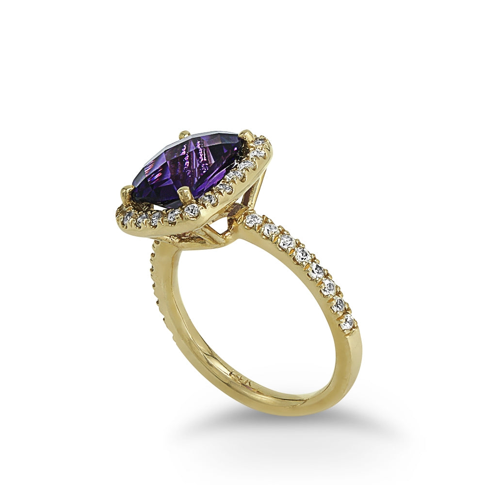 Yellow Gold Amethyst and White Sapphire Ring