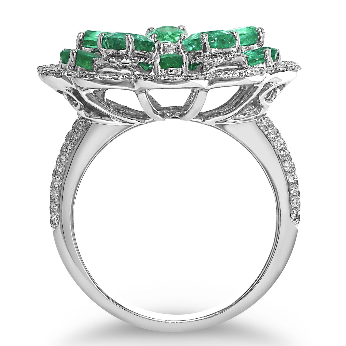 Emerald and Diamond Flower Ring