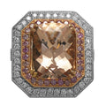 Cushion Morganite and Diamond Ladies Ring in 18Kt Two Tone Gold