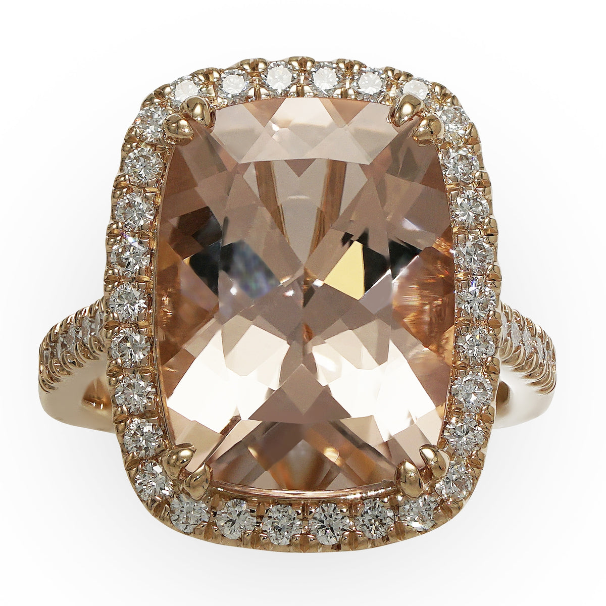 18kt Rose Gold Cushion Morganite and Diamond Ring