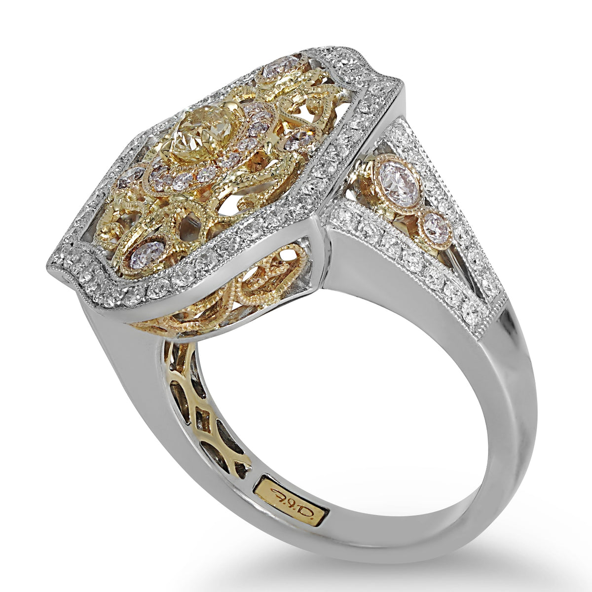 Multi-gold Filigree Diamond Ring
