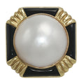 Mabe Pearl and Onyx Ring in 14Karat Yellow Gold