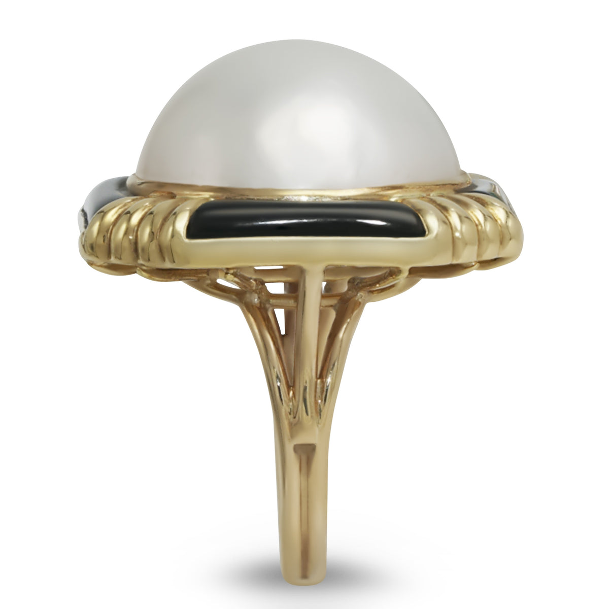 Mabe Pearl and Onyx Ring in 14Karat Yellow Gold