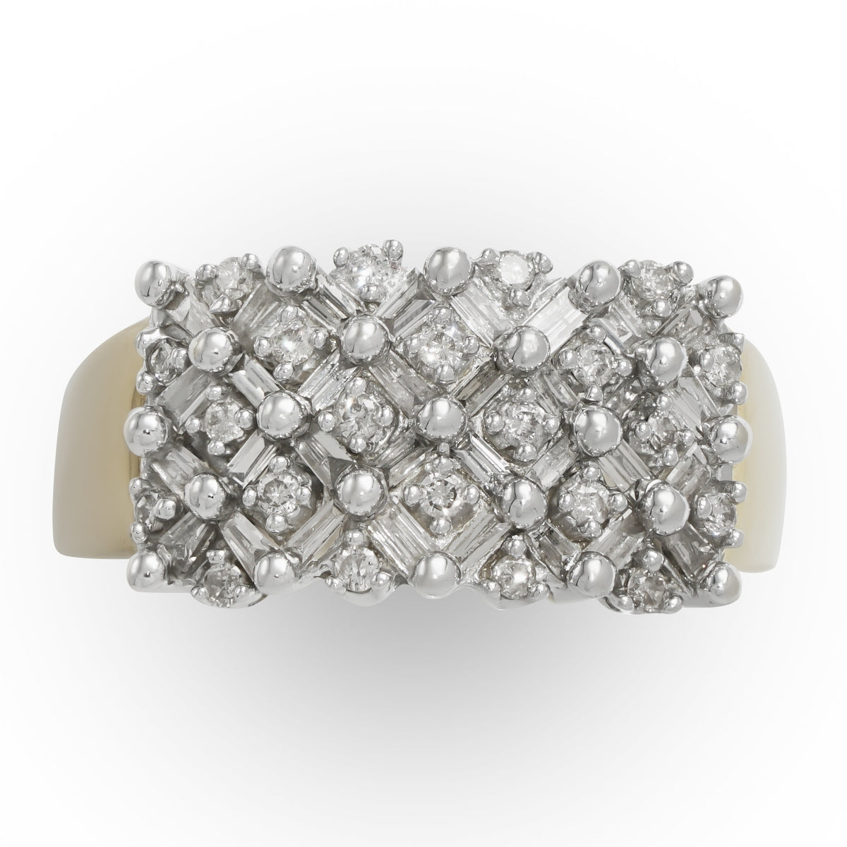Two-Tone 14 Kt White Gold Baguette and Round Diamond Ring