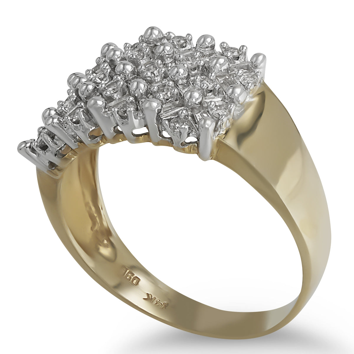Two-Tone 14 Kt White Gold Baguette and Round Diamond Ring