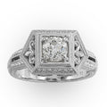 European Engraved Diamond Ring in 18 Karat White Gold