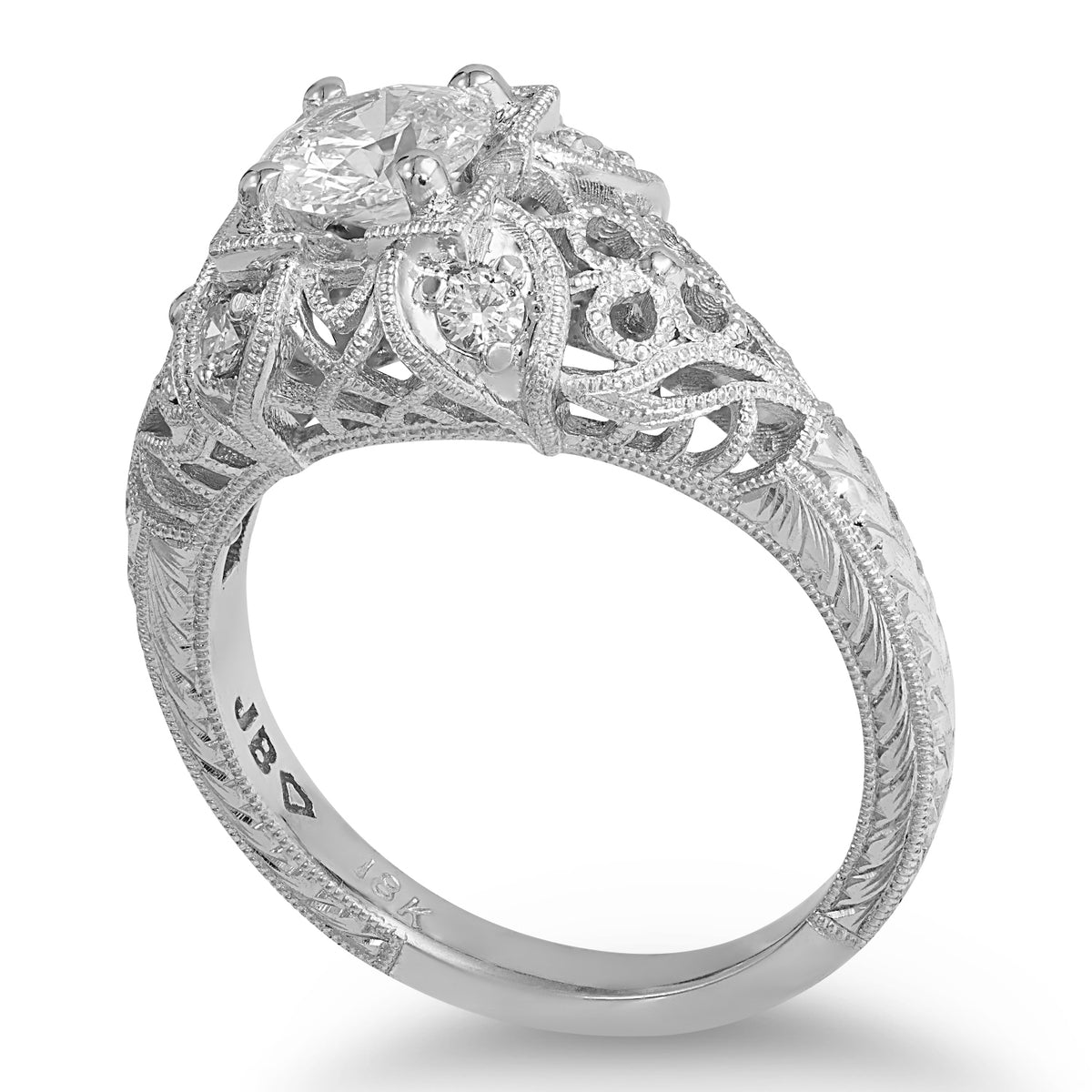 Round White Diamond in Engraved Ring