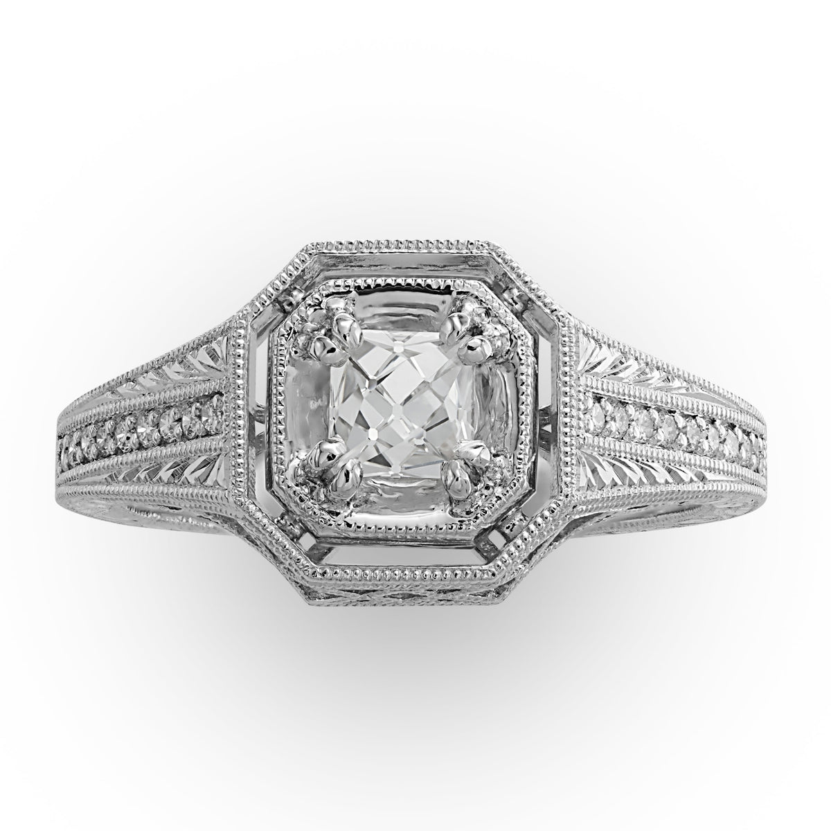 French Cut Diamond in Engraved Ring