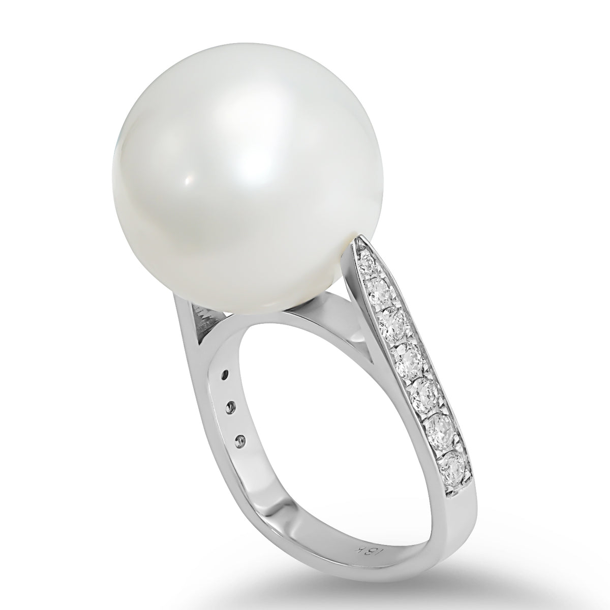 White Pearl and Diamond Ring