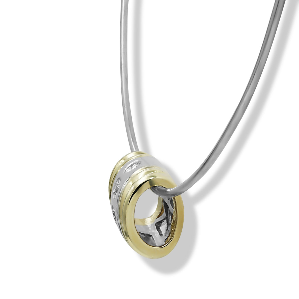 Diamond Loop Pendant in 14 Karat Two Tone Gold