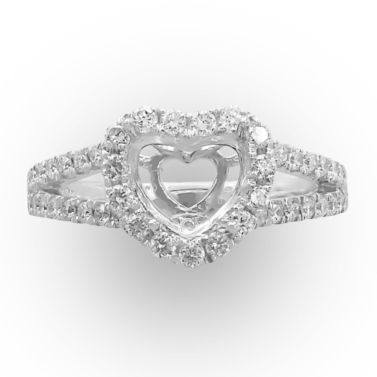 Heart-shape Halo Diamond Semi-mount Ring