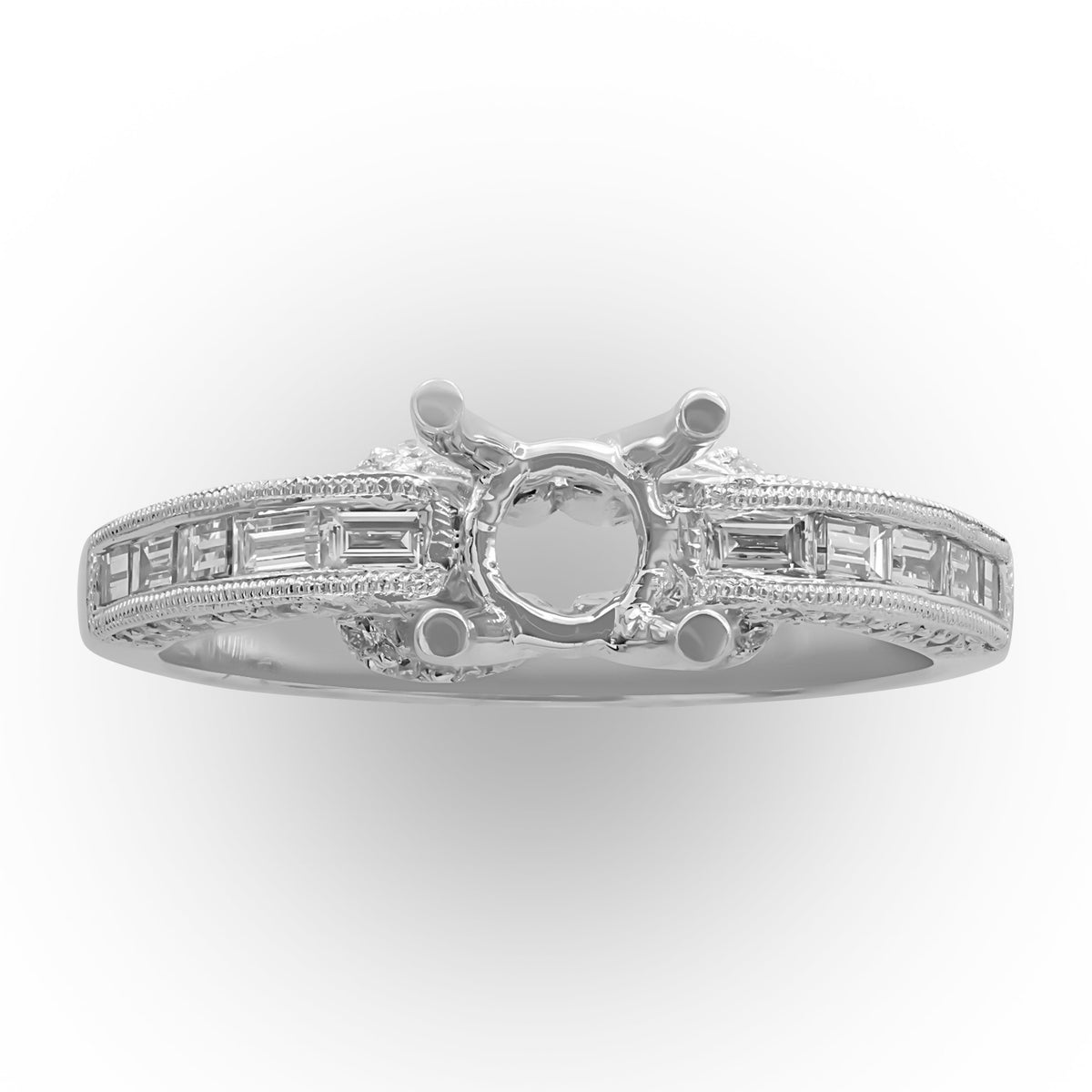 Baguette and Round Diamond Semi-mount Ring