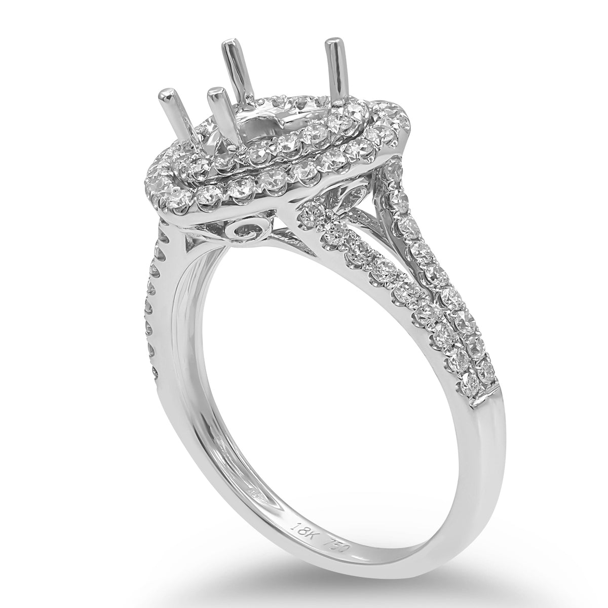 Double Heart Halo Diamond Semi-mount Ring