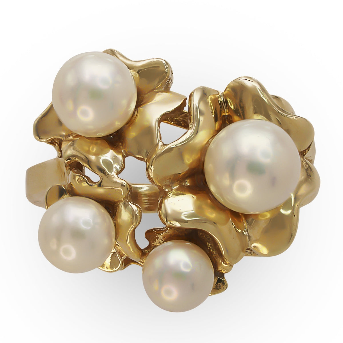 Yellow Gold Multi Pearl Ring