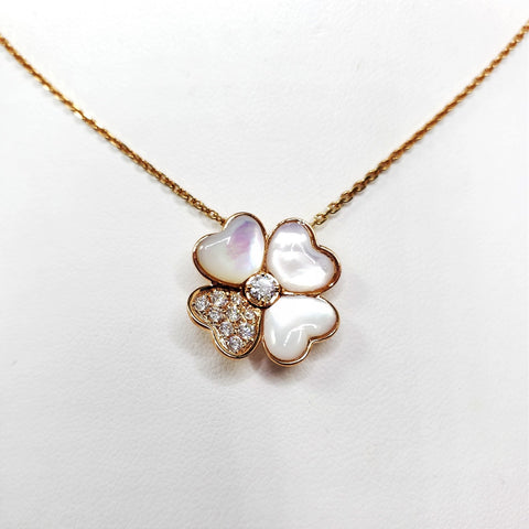 Rose Gold Necklace Mop Diamond Clover Pendant