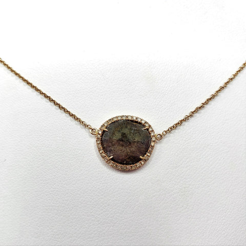 Rose Gold Necklace Rough Diamond Pendant