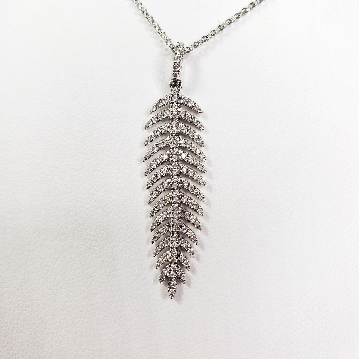 White Gold Diamond Palm Leaf Pendant & Necklace