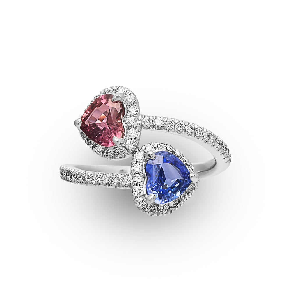Blue and Pink Heart Sapphire Diamond Ring - Main Image