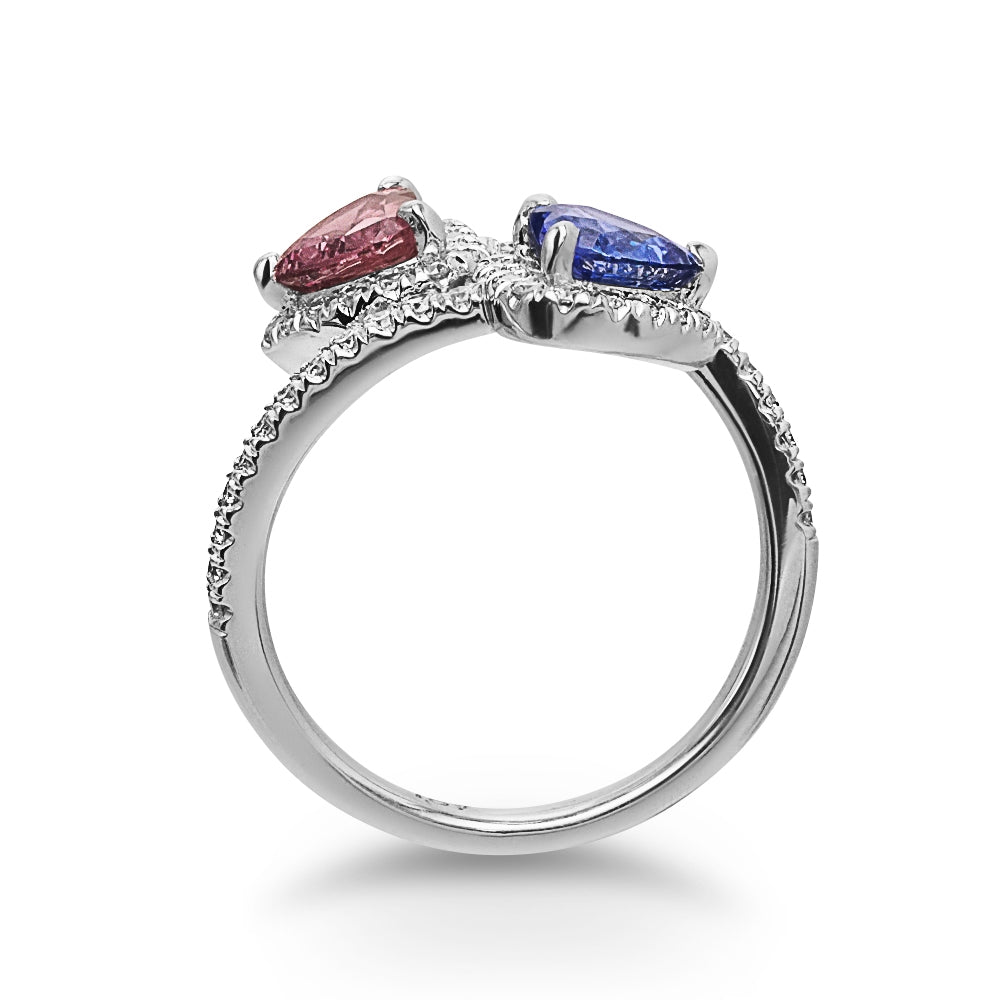 Blue and Pink Heart-shaped Sapphire Diamond Ring